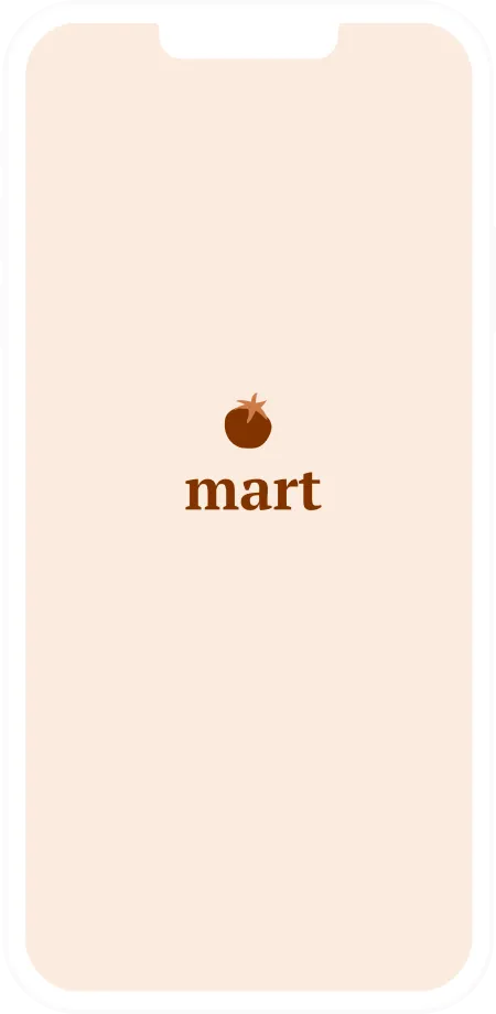 Mart app splash screen with the Mart logo on a peach background